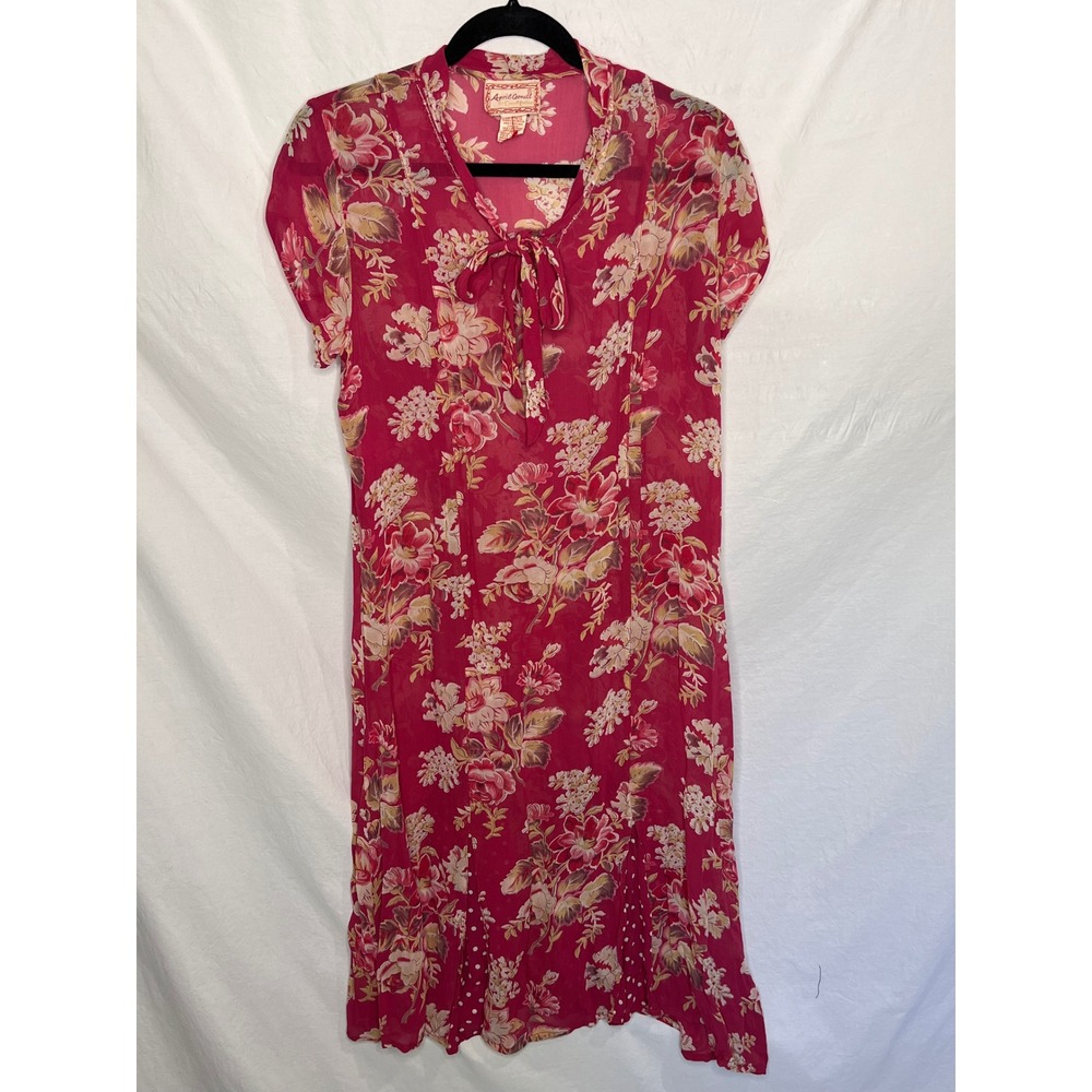 VTG 90s April Cornell Sz M Pink Floral Midi Dress Prairie Cottagecore Coquette